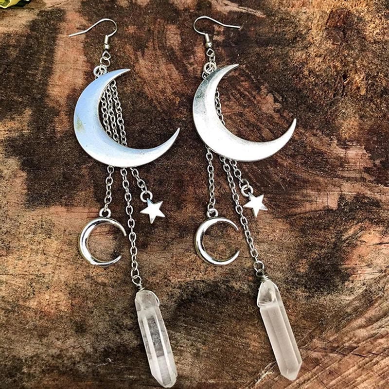 Orecchini Olivenorma con accessori in cristallo naturale luna stella fungo 