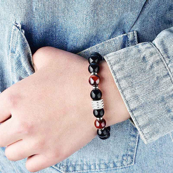 Bracciale da uomo Olivenorma in ossidiana con occhio di tigre rosso