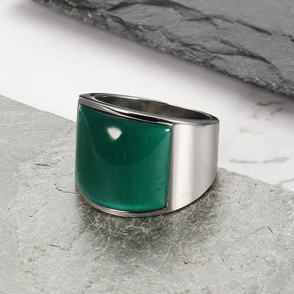 Anello in acciaio al titanio con pietra preziosa naturale Olivenorma
