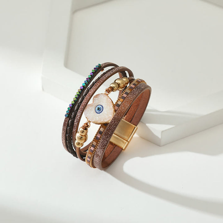 Olivenorma "Tripla protezione" Braccialetto con perline dorate e cristallo a forma di cuore contro il malocchio