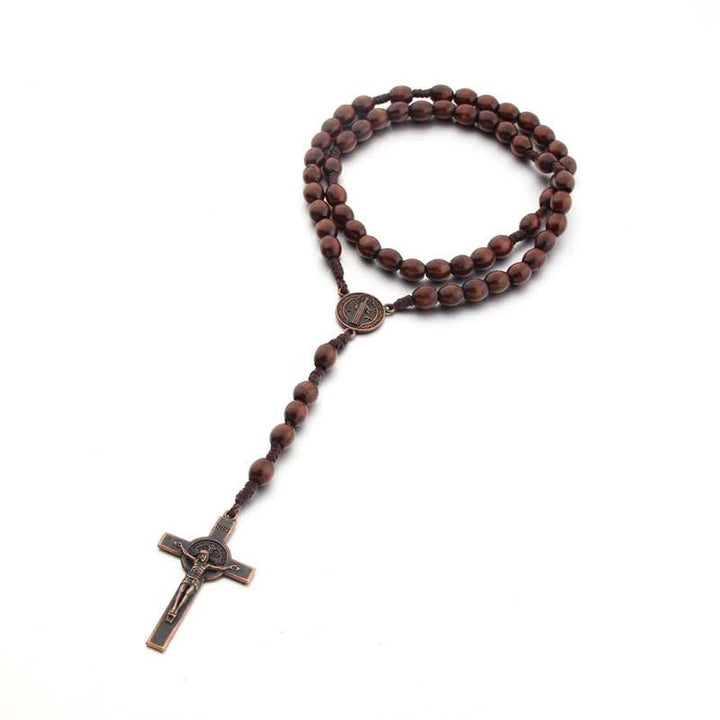 Collana rosario in legno con croce vintage lavorata a maglia Olivenorma - image 5