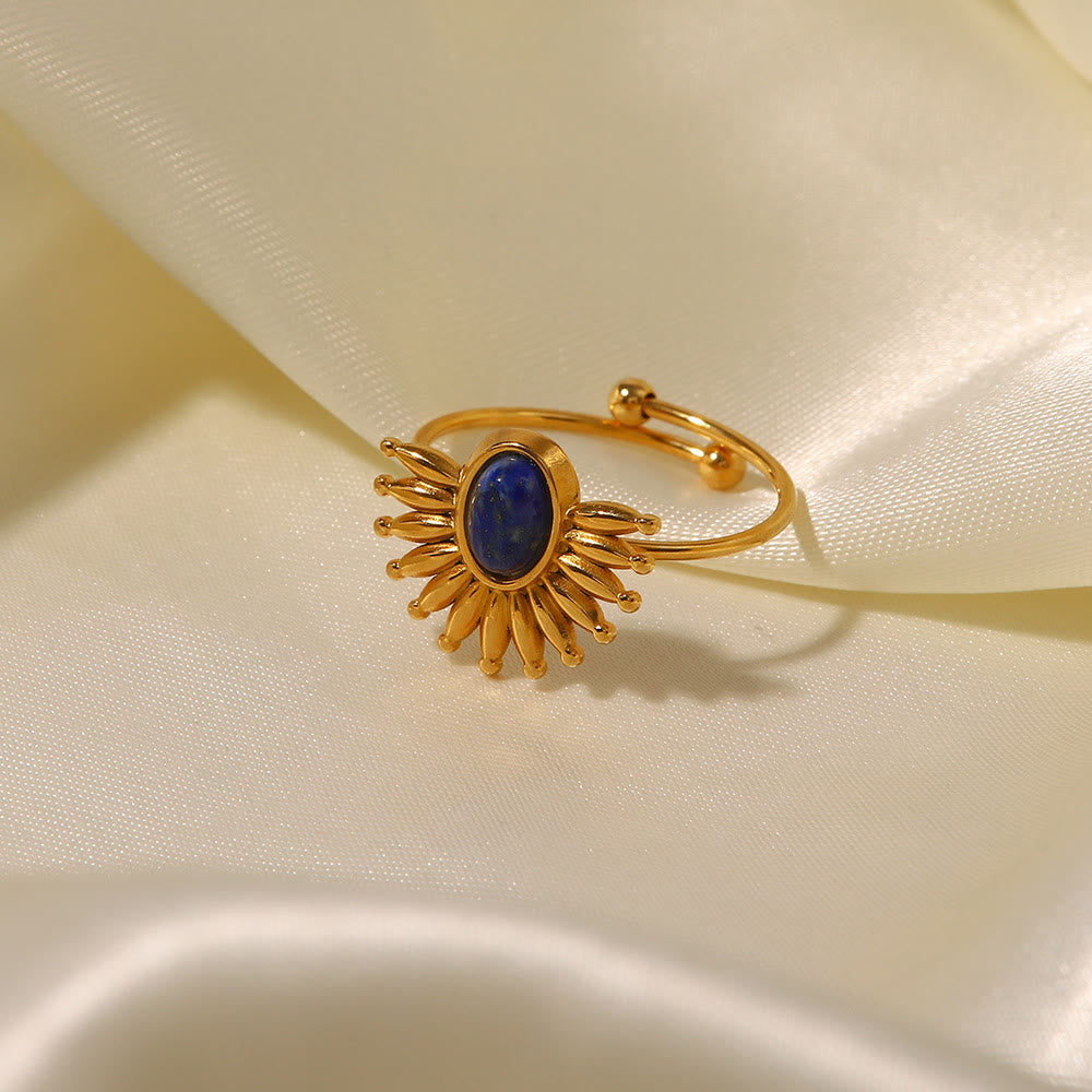 Anello Olivenorma in acciaio inossidabile placcato oro 18k con lapislazzuli 