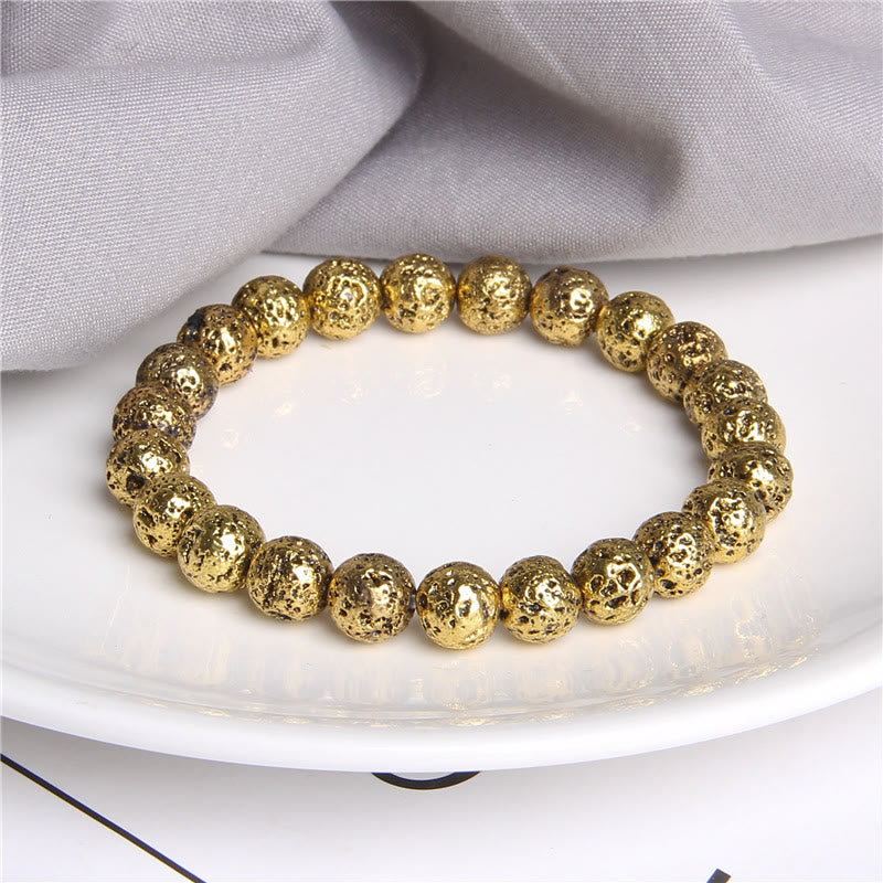 Bracciale da uomo con perline in pietra lavica placcata Olivenorma da 8 mm