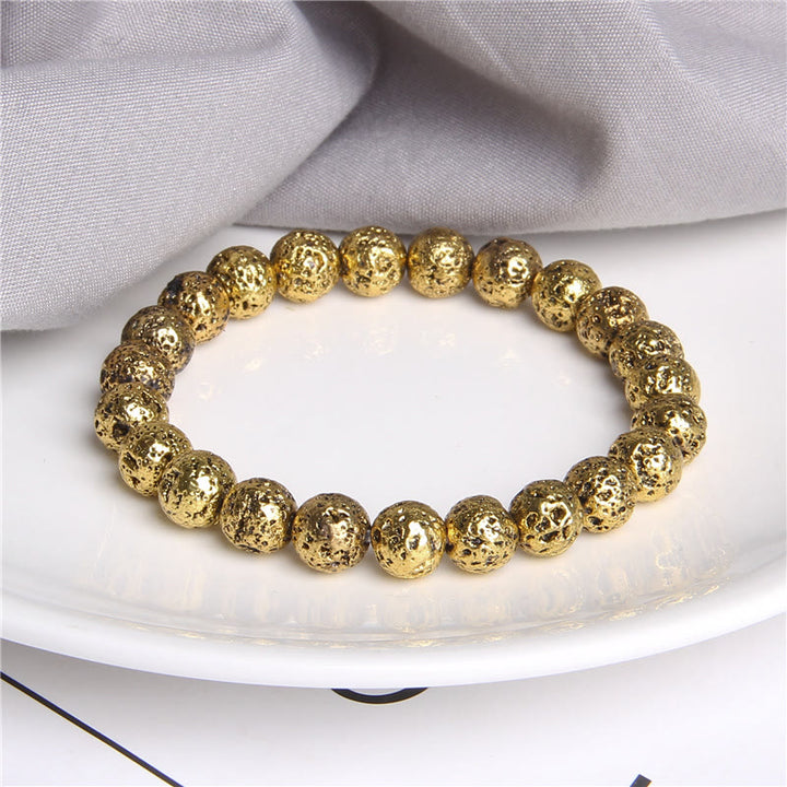 Bracciale da uomo con perline in pietra lavica placcata Olivenorma da 8 mm
