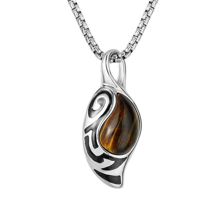 Collana in acciaio al titanio con occhio di tigre, coraggio, fortuna e protezione Olivenorma