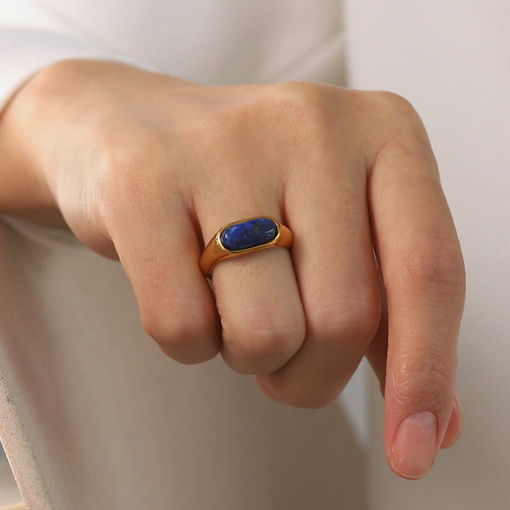 Anello color oro con pietra naturale ovale Olivenorma