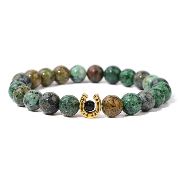 Olivenorma Bracciale con ciondolo a forma di ferro di cavallo con perline in pietra naturale da 8 mm 