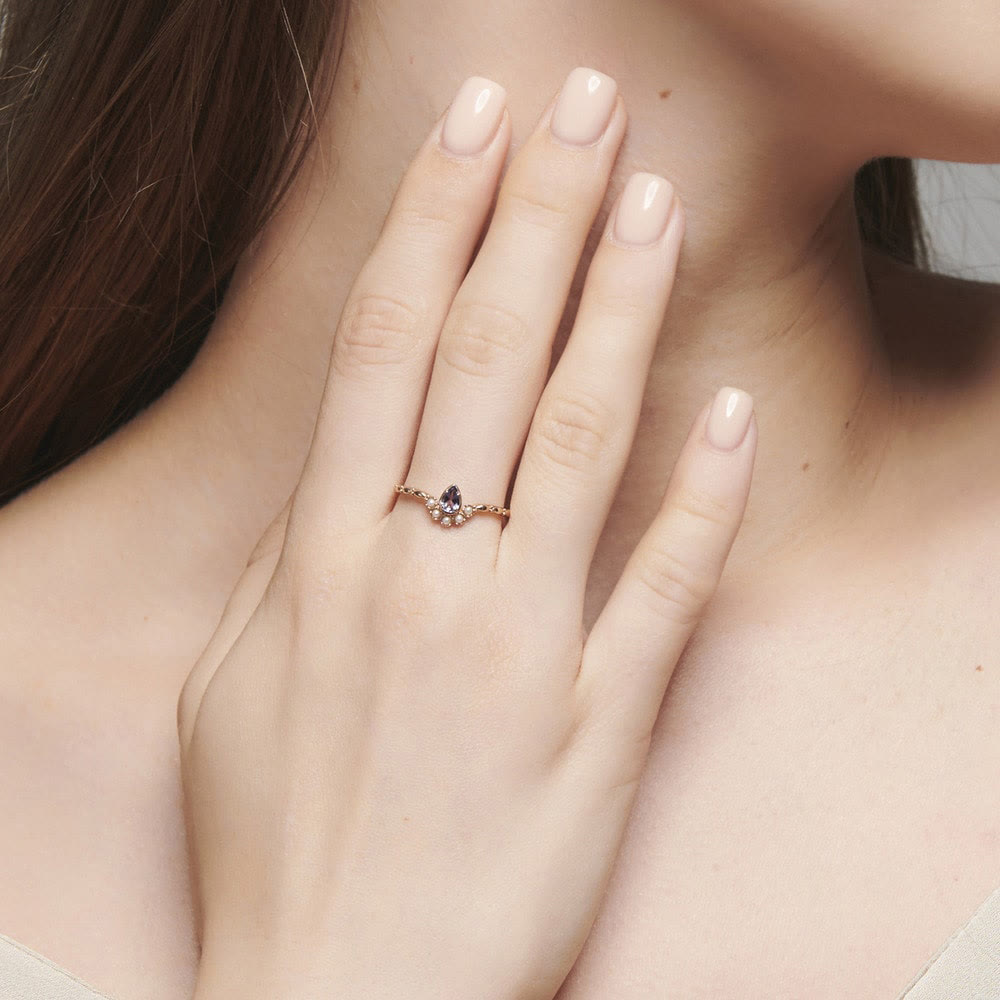 Anello Olivenorma S925 con perla e goccia a doppio strato 