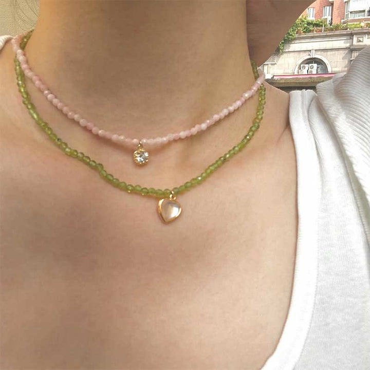 Collana con ciondolo in metallo con cristallo naturale Olivenorma