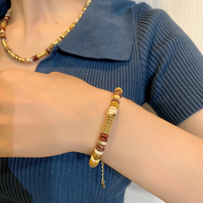 Collana con clavicola in agata naturale con perline Sunset Frisbee Olivenorma