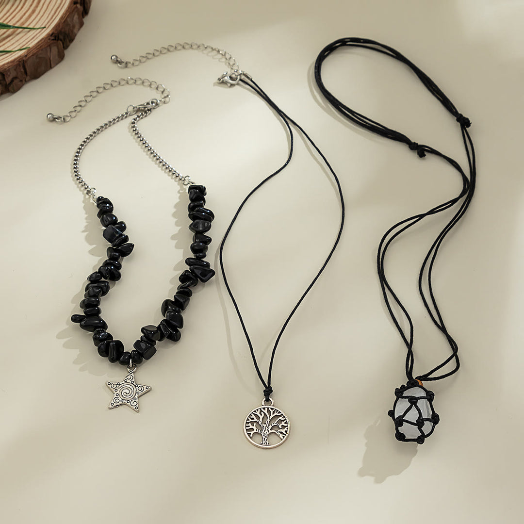 Olivenorma Ossidiana Albero della Vita Collana con Ciondolo Malocchio Set 