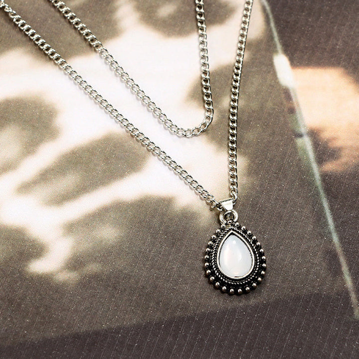 Collana girocollo doppia con pietra di luna a forma di goccia Olivenorma
