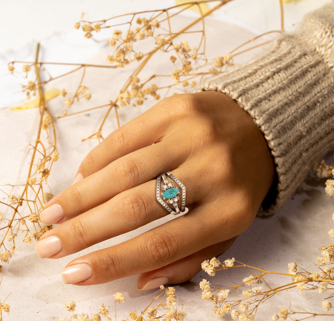 Olivenorma S925 Sterling Silver Turchese Anello in due pezzi