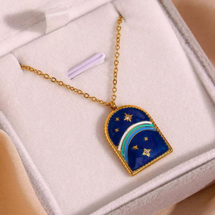 Collana Olivenorma Blue Evil Eye Galaxy Sun Tarot 
