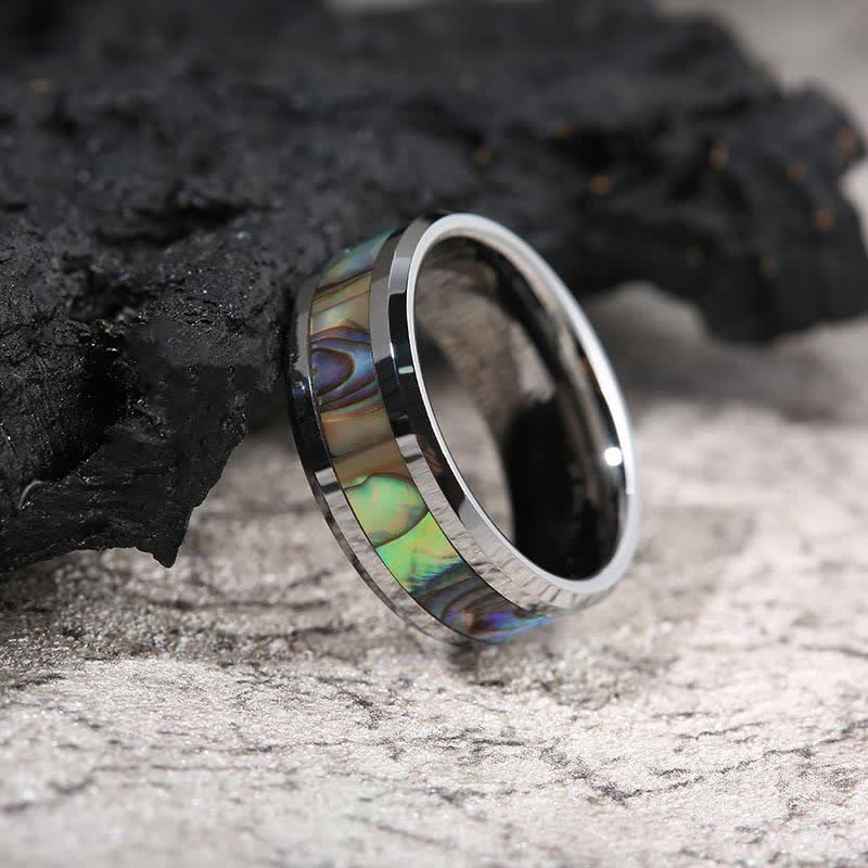 Anello Olivenorma in legno di Koa e conchiglia di abalone in carburo di tungsteno 