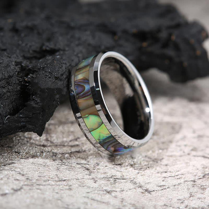 Anello Olivenorma in legno di Koa e conchiglia di abalone in carburo di tungsteno 