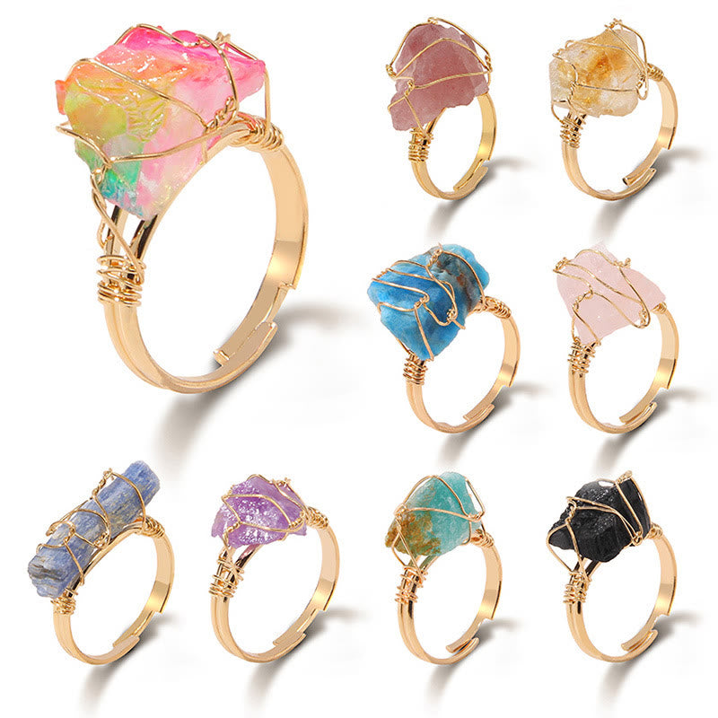 Anello con pietra preziosa naturale irregolare e ruvida Olivenorma