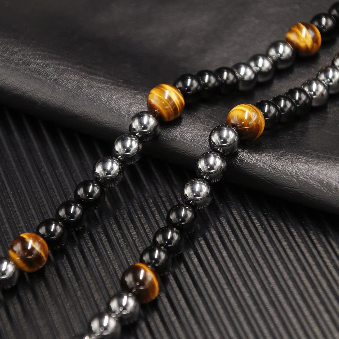 Collana di perle di ematite, occhio di tigre, ossidiana e cristallo curativo Olivenorma