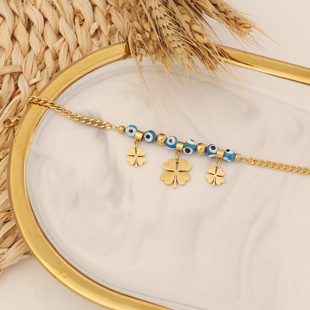 Braccialetto portafortuna Olivenorma Topazio Blu Epossidico Evil Eye Clover