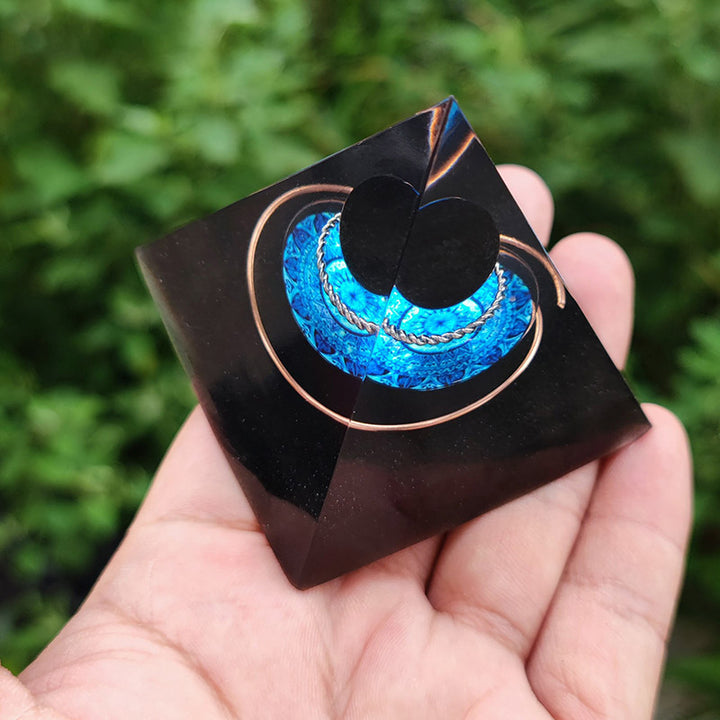 Piramide energetica di orgone a sfera di ossidiana Olivenorma 