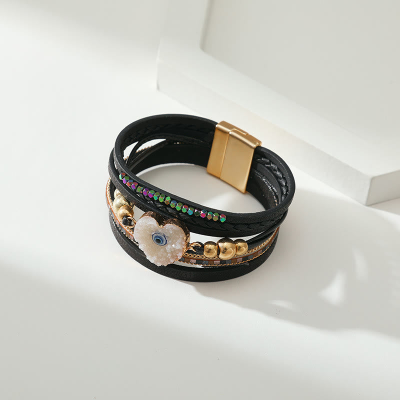 Olivenorma "Tripla protezione" Braccialetto con perline dorate e cristallo a forma di cuore contro il malocchio