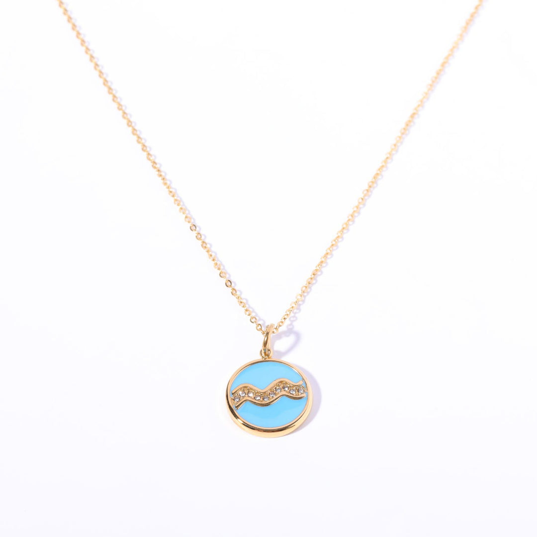Collana Olivenorma in acciaio inossidabile 18k con zircone bianco e zodiaco vintage
