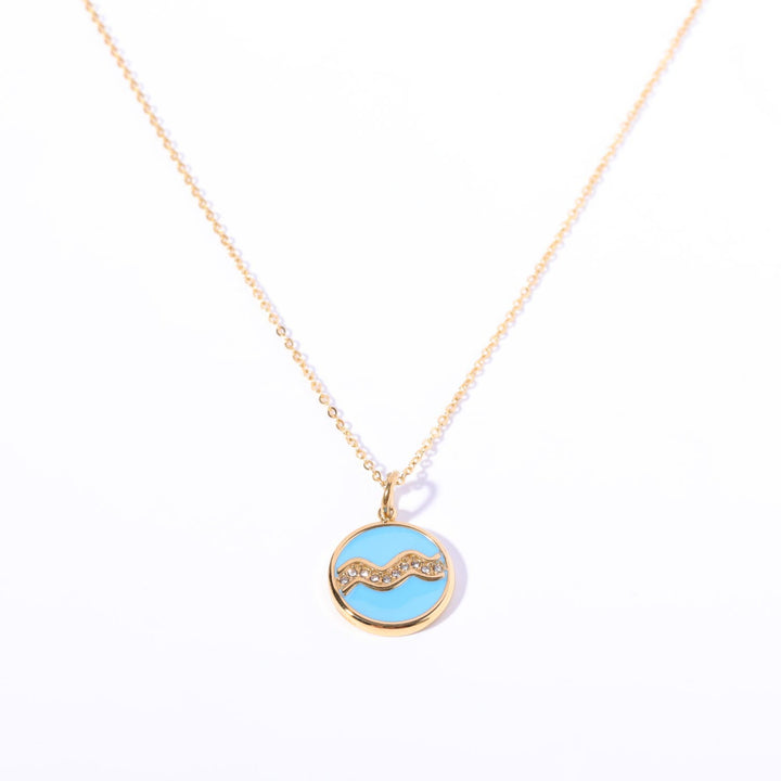 Collana Olivenorma in acciaio inossidabile 18k con zircone bianco e zodiaco vintage