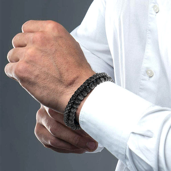 Bracciale Olivenorma in pelle di occhio di tigre naturale a doppio strato 