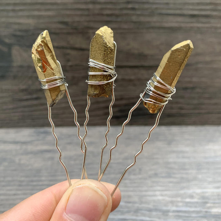 Olivenorma Forcina per capelli in cristallo fatta a mano - Quarzo dorato elettrodeposto - image 20