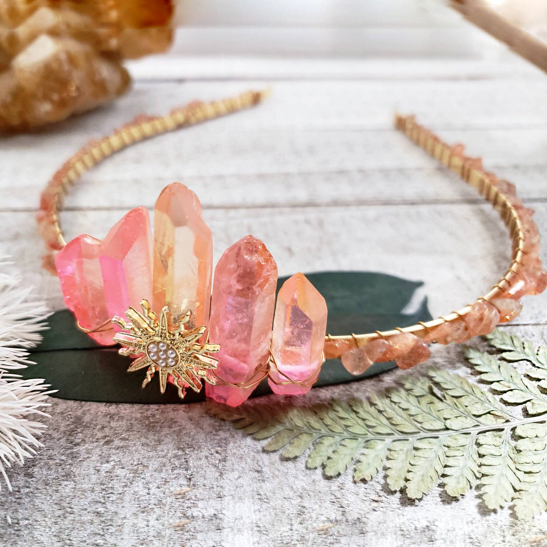Olivenorma Corona di cristallo rosa Sun Stone Festival Boho