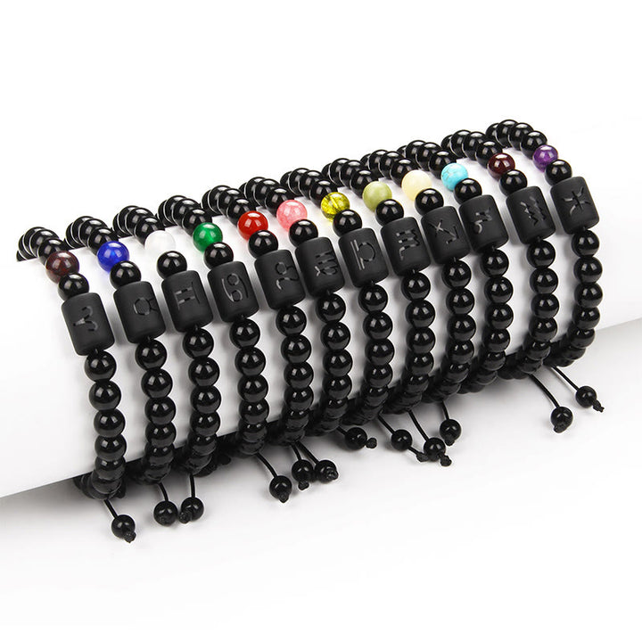 Olivenorma Bracciale intrecciato da uomo con zodiaco in onice nero naturale