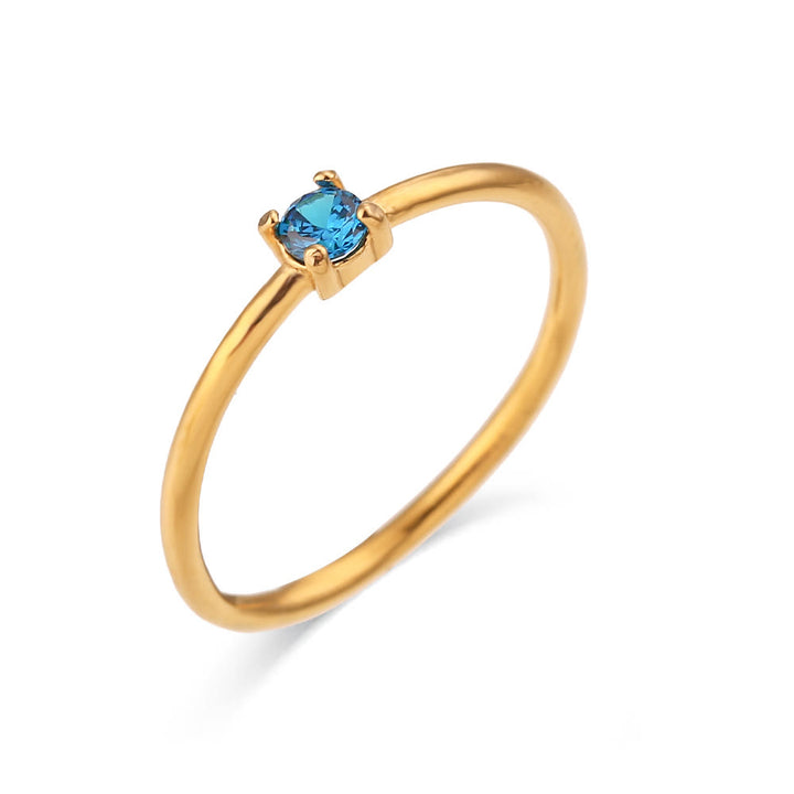Anello Olivenorma Simple Birthstone in acciaio inossidabile placcato 18k