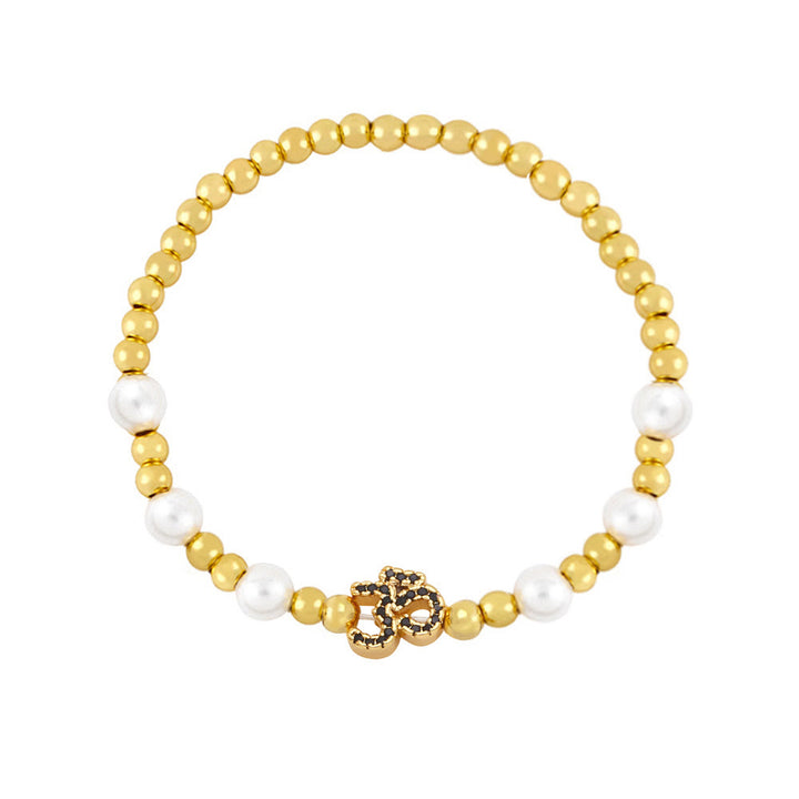 Bracciale Olivenorma in ottone con perle e simbolo Om