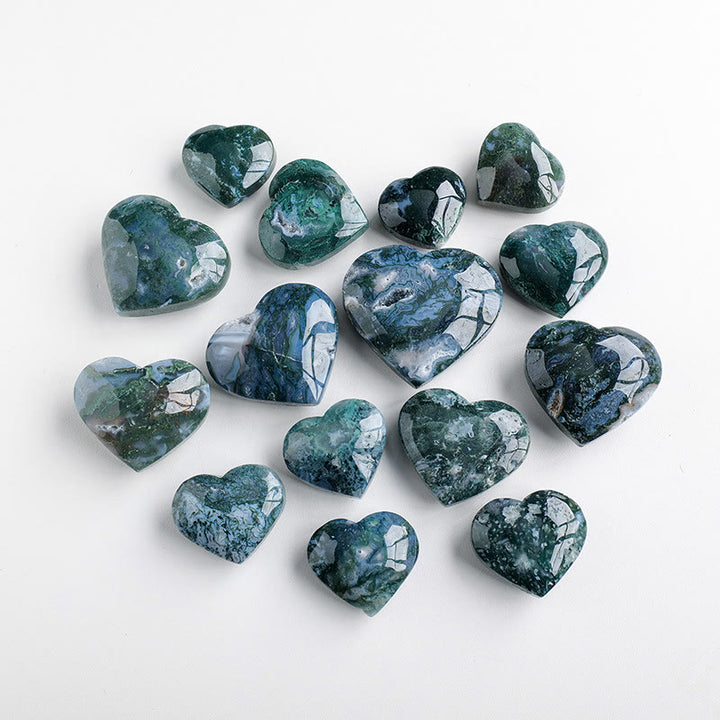 Olivenorma Moss Agate Pietra da gioco lucidata Cuore di cristallo