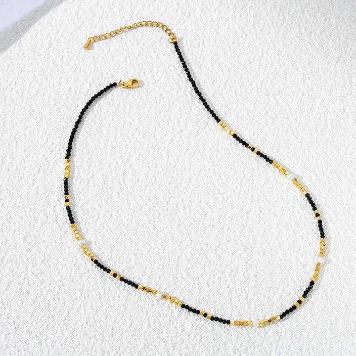 Collana con clavicola in perline di ossidiana nera Olivenorma 