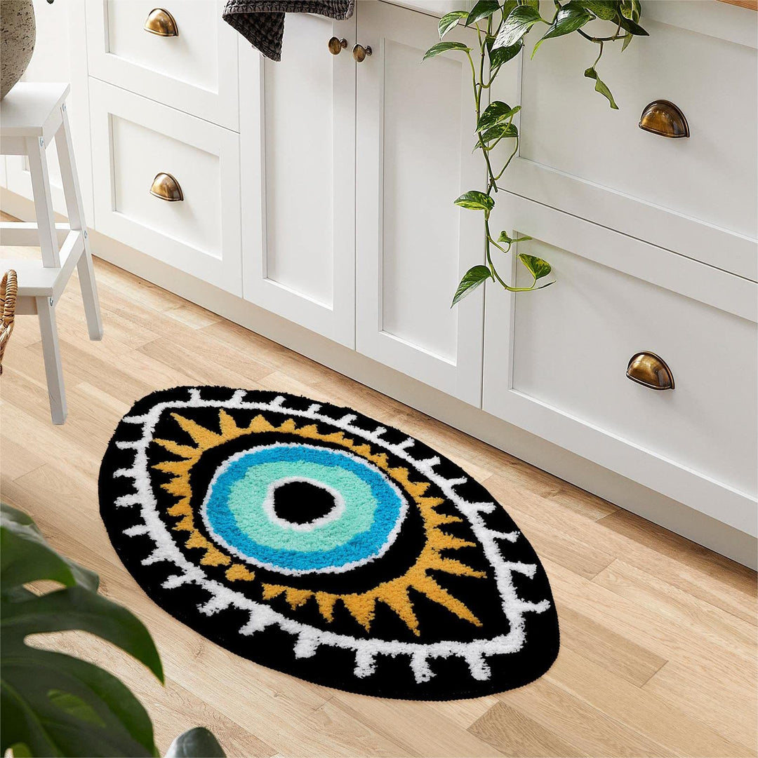 Olivenorma Tappeto antiscivolo per il bagno con motivo Evil Eye nero, lavabile 