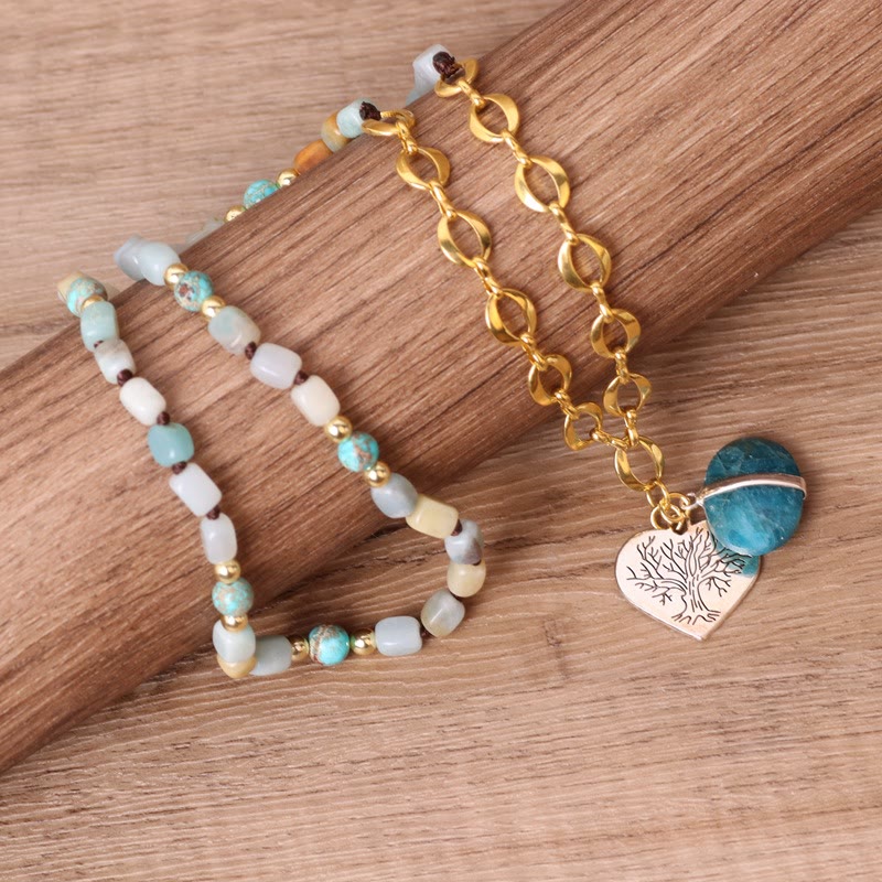 Collana Mala con ciondolo a forma di cuore con perline di pietra irregolare Olivenorma