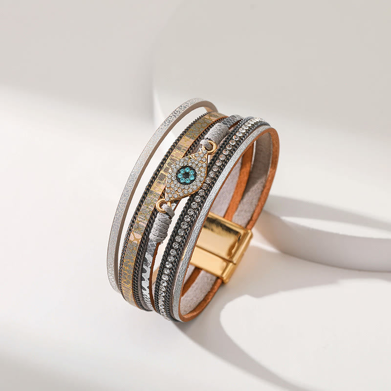 Bracciale Olivenorma Zircon Evil Eye in finta pelle leopardata