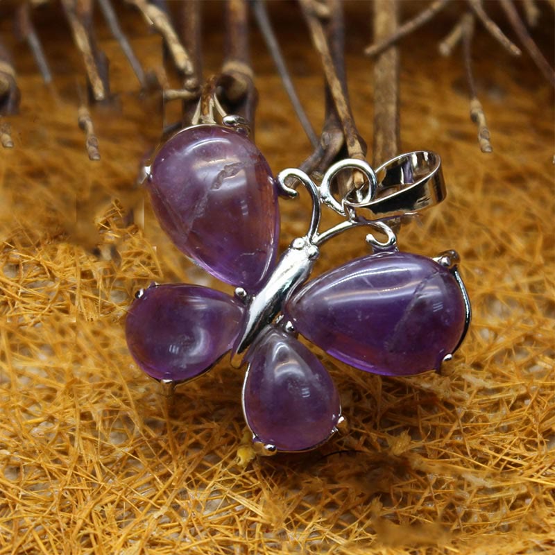 Collana a farfalla con pietra preziosa di cristallo naturale Olivenorma