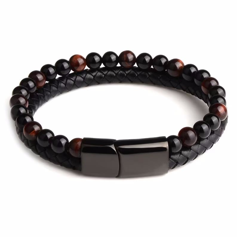 Bracciale Olivenorma in pelle di occhio di tigre naturale a doppio strato 