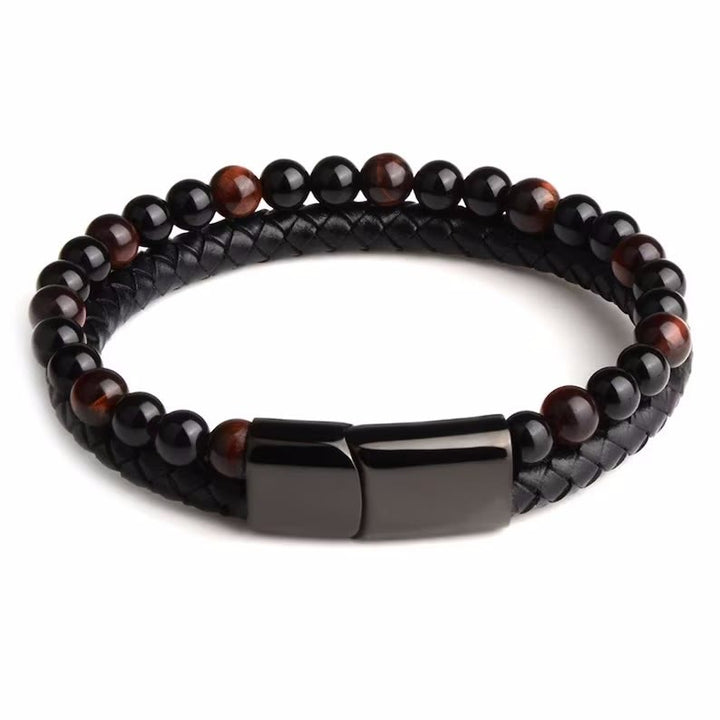 Bracciale Olivenorma in pelle di occhio di tigre naturale a doppio strato 