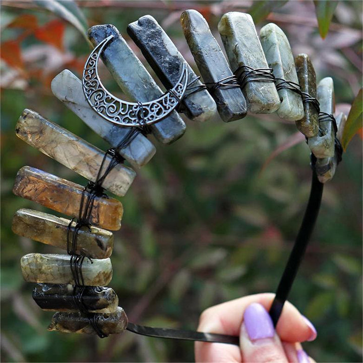 Olivenorma Natural Amazzonite Labradorite Accessorio per capelli Fascia per capelli Corona di cristallo 