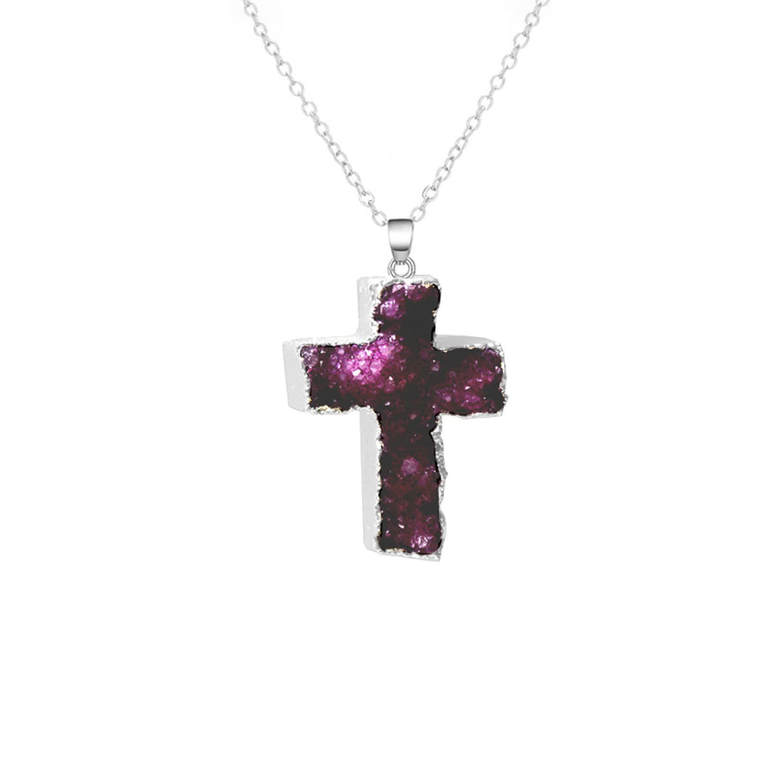 Olivenorma "Healing Heart" Collana con croce e cristallo naturale Reiki