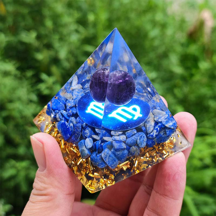 Olivenorma Ametista con Lapislazzuli Vergine Zodiaco Orgone Piramide 