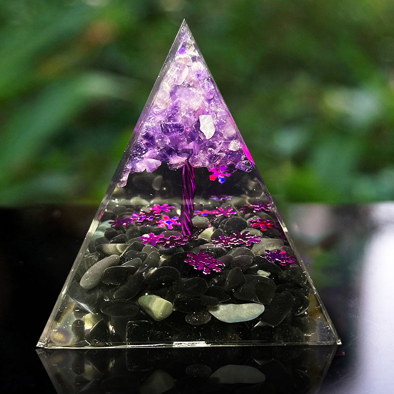 Olivenorma Ametista Ossidiana Albero della vita Piramide di orgone 