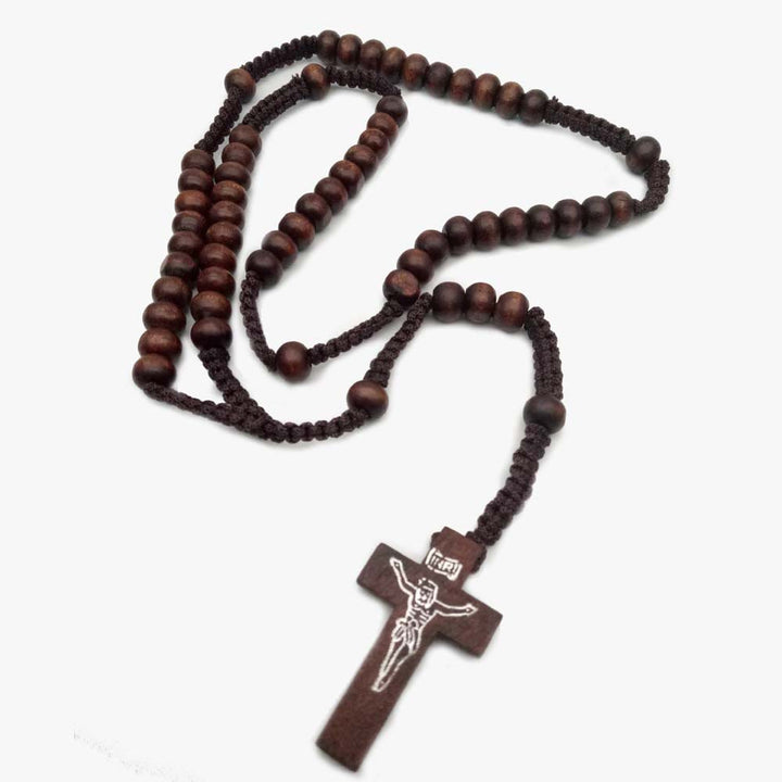 Collana rosario con perline di legno Mala a croce Olivenorma 