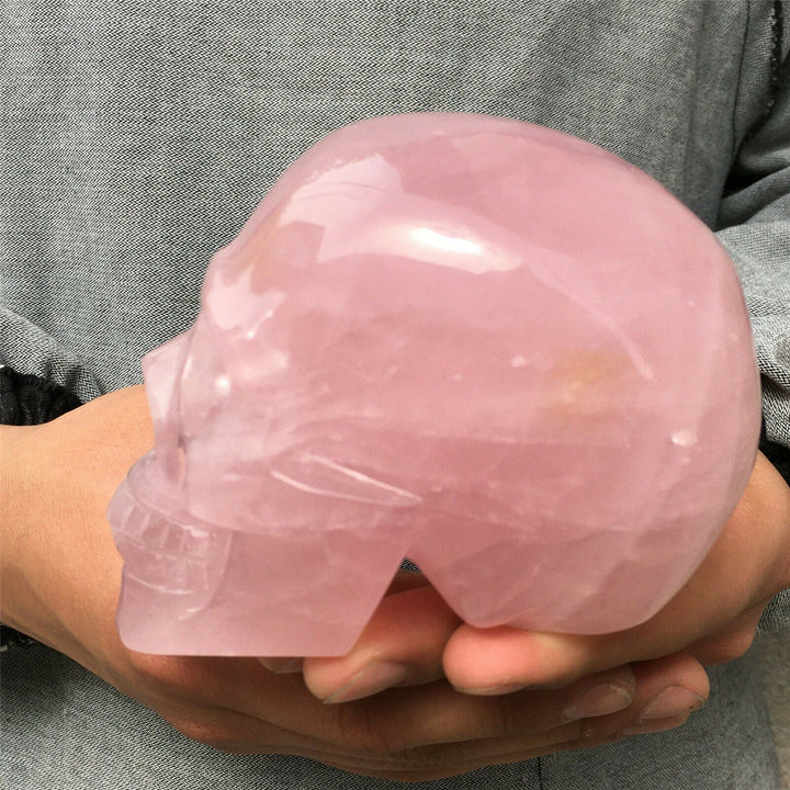 Decorazione con teschio in cristallo di quarzo rosa naturale Olivenorma