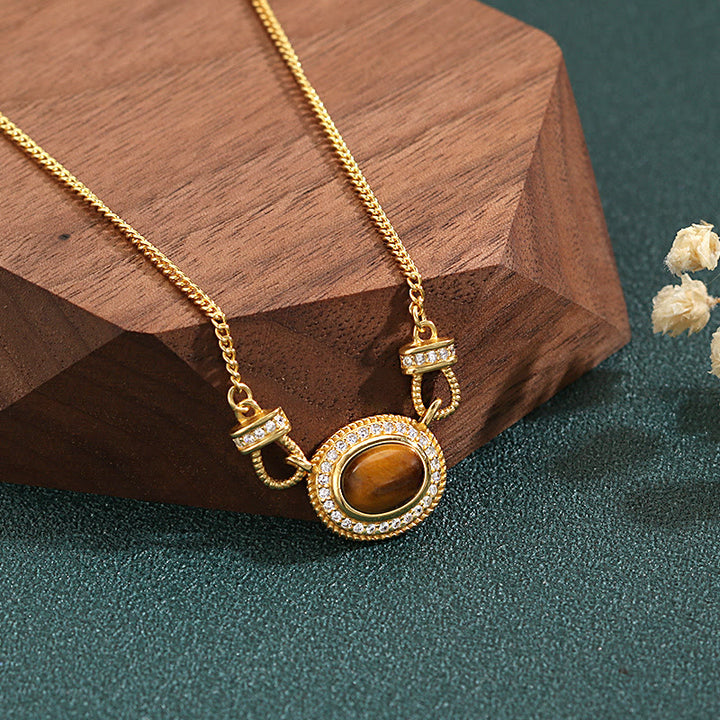 Olivenorma "The Book Of Galaxy" - Collana retrò con pietra occhio di tigre