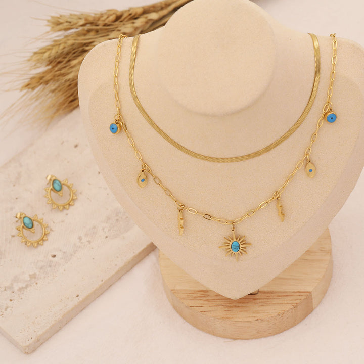 Olivenorma Collana con ciondolo stella sole turchese Bracciale Orecchini