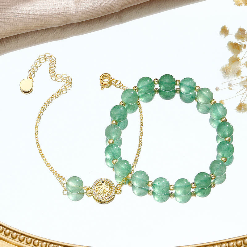Olivenorma Green Strawberry Rutilato Quarzo Albero della Vita Bracciale Set